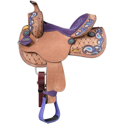 Tough1 Youth Purple Paisley Barrel Saddle