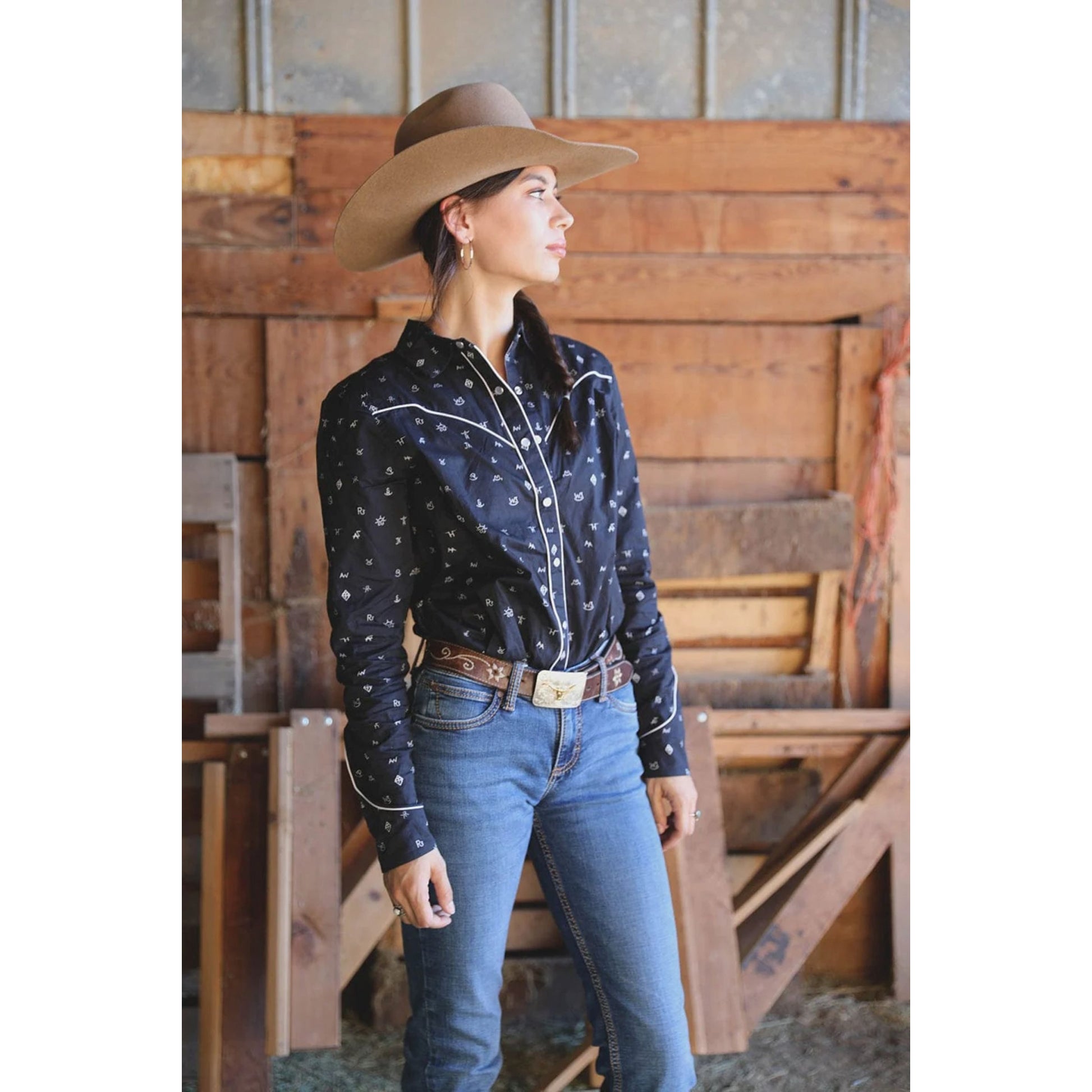 Outback Trading Ladies Cattle Brand Shirt