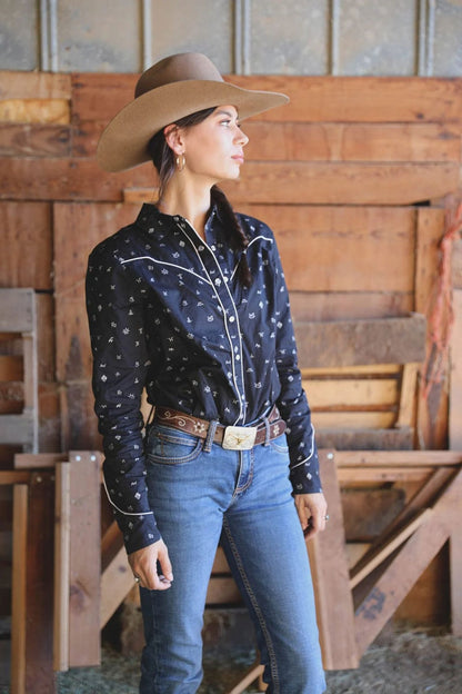 Outback Trading Ladies Cattle Brand Shirt