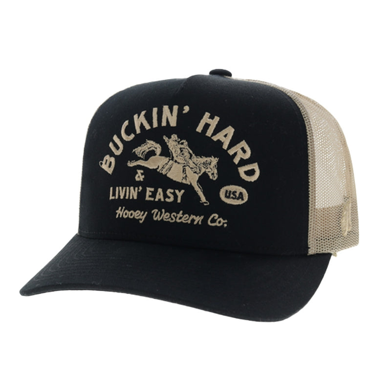 Hooey Buck Hard 5-Panel Trucker Hat with Tan Buckin' Hard Embroidery Logo