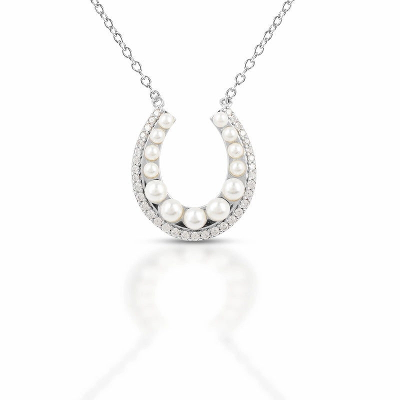 Equestrian Jewelry Pearl Studded Horseshoe Necklace