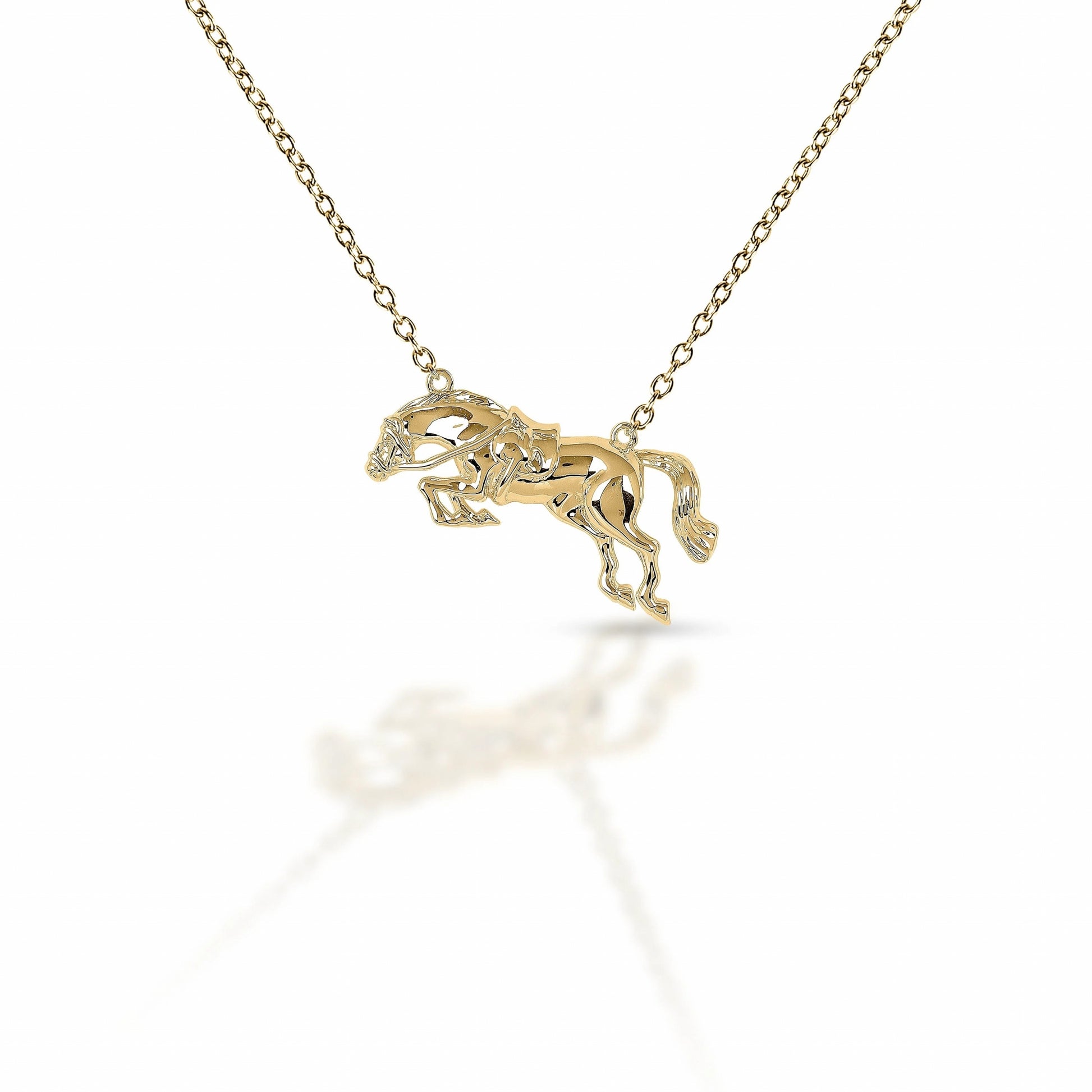 Equestrian Jewelry Jumping Horse Pendant in Gold