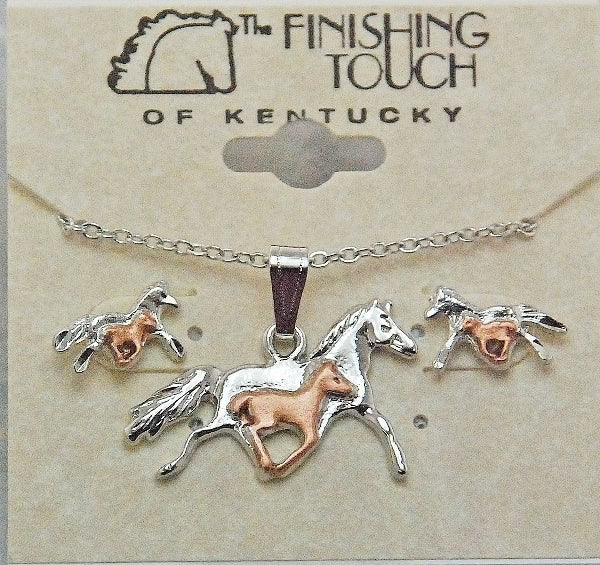 2-Tone Mare And Foal Gift Set 18in Silver/Copper