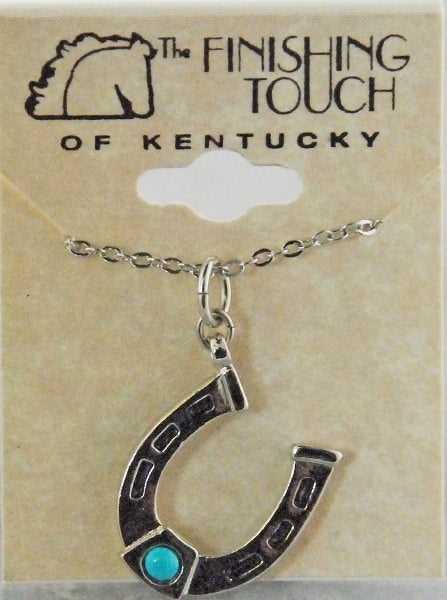 Finishing Touch Horseshoe Charm Necklace with Imitation Turquoise Cabs