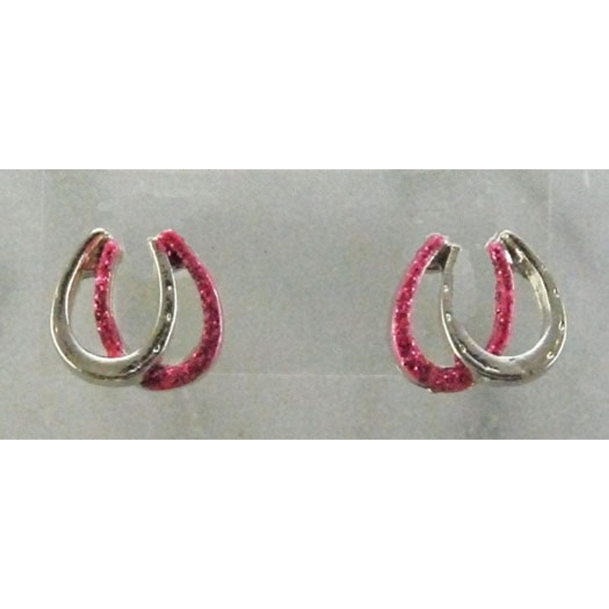 Double Horseshoe Glitter Earrings Silver/Pink
