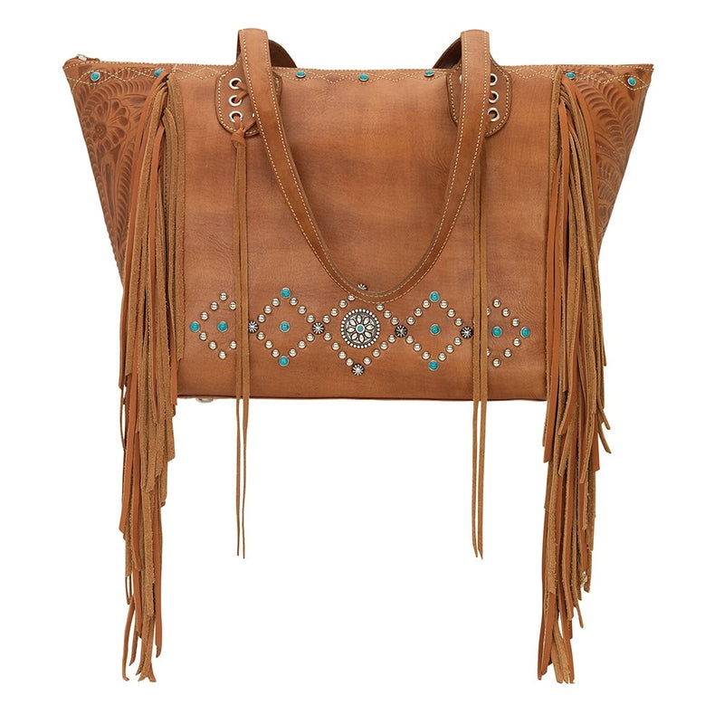 AMERICAN WEST Canyon Creek Zip-Top Fringe Tote - Tan