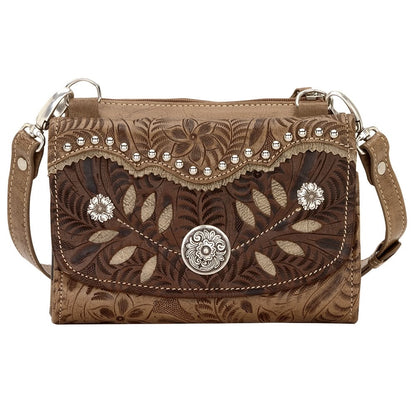 AMERICAN WEST Woodland Bloom Small Crossbody Bag/Wallet - Chestnut Brown