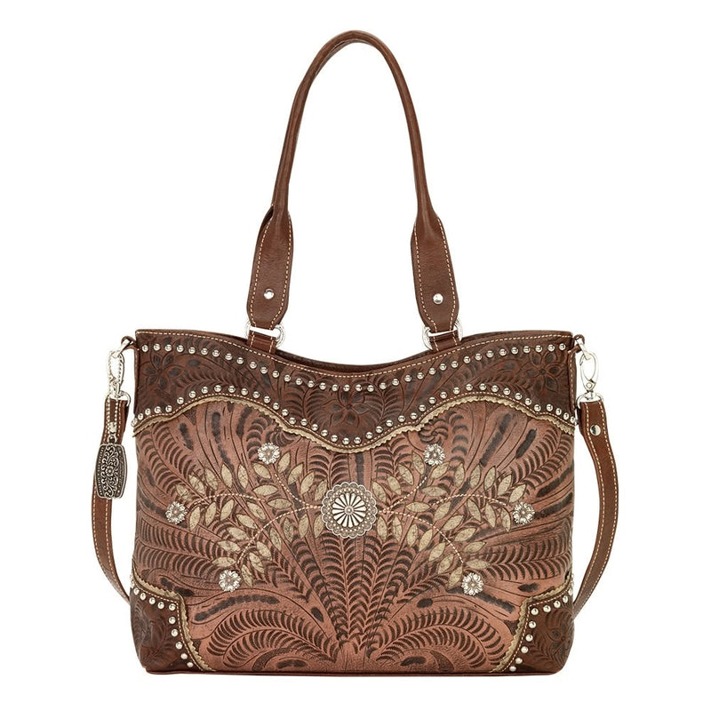 AMERICAN WEST Woodland Bloom Zip Top Convertible Tote - Chestnut Brown