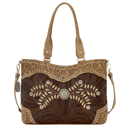 AMERICAN WEST Woodland Bloom Zip Top Convertible Tote - Chestnut Brown