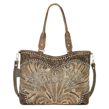 AMERICAN WEST Woodland Bloom Zip Top Convertible Tote - Chestnut Brown