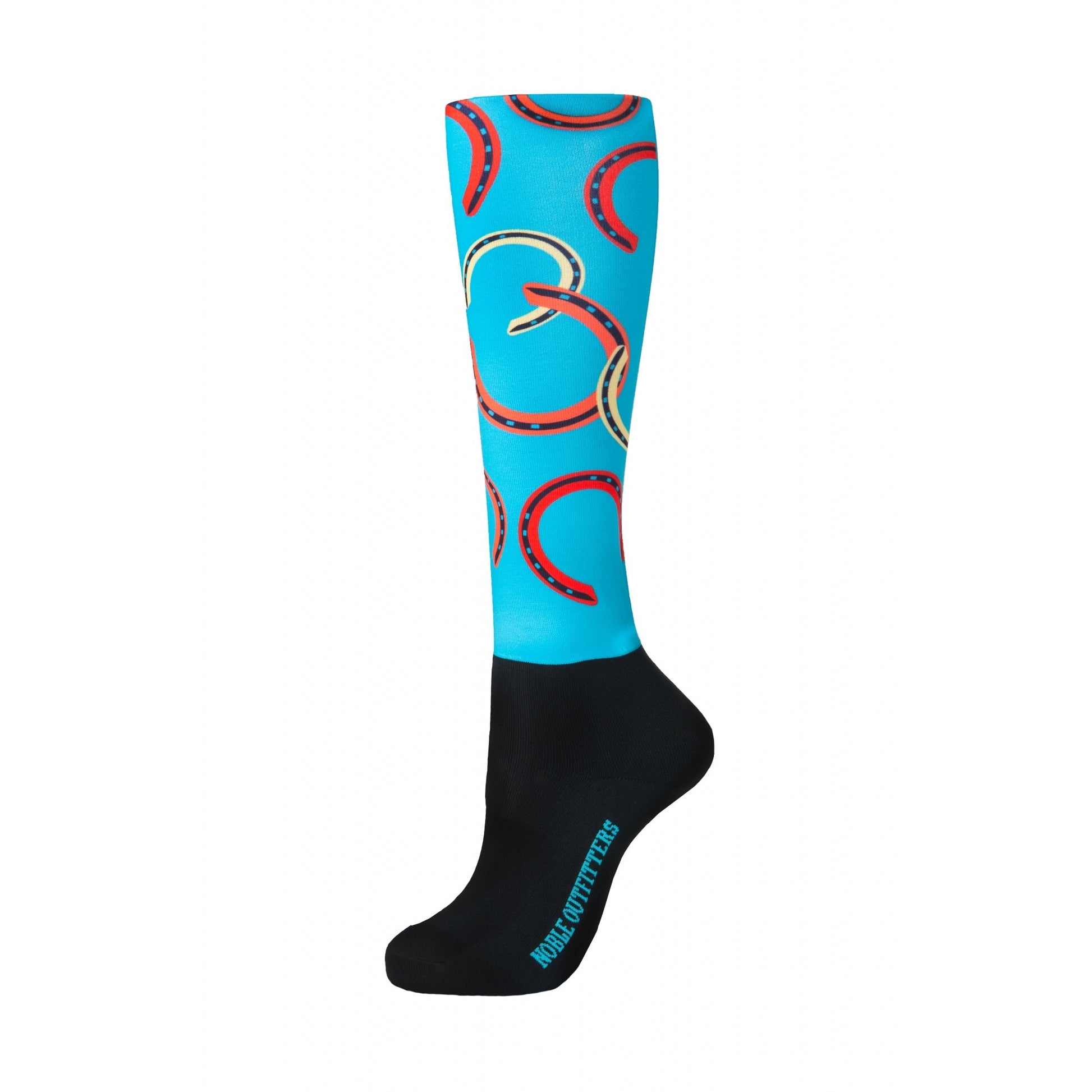 Noble Equestrian Ladies' Over The Calf Peddies- Crystal Blue Horse Shoe