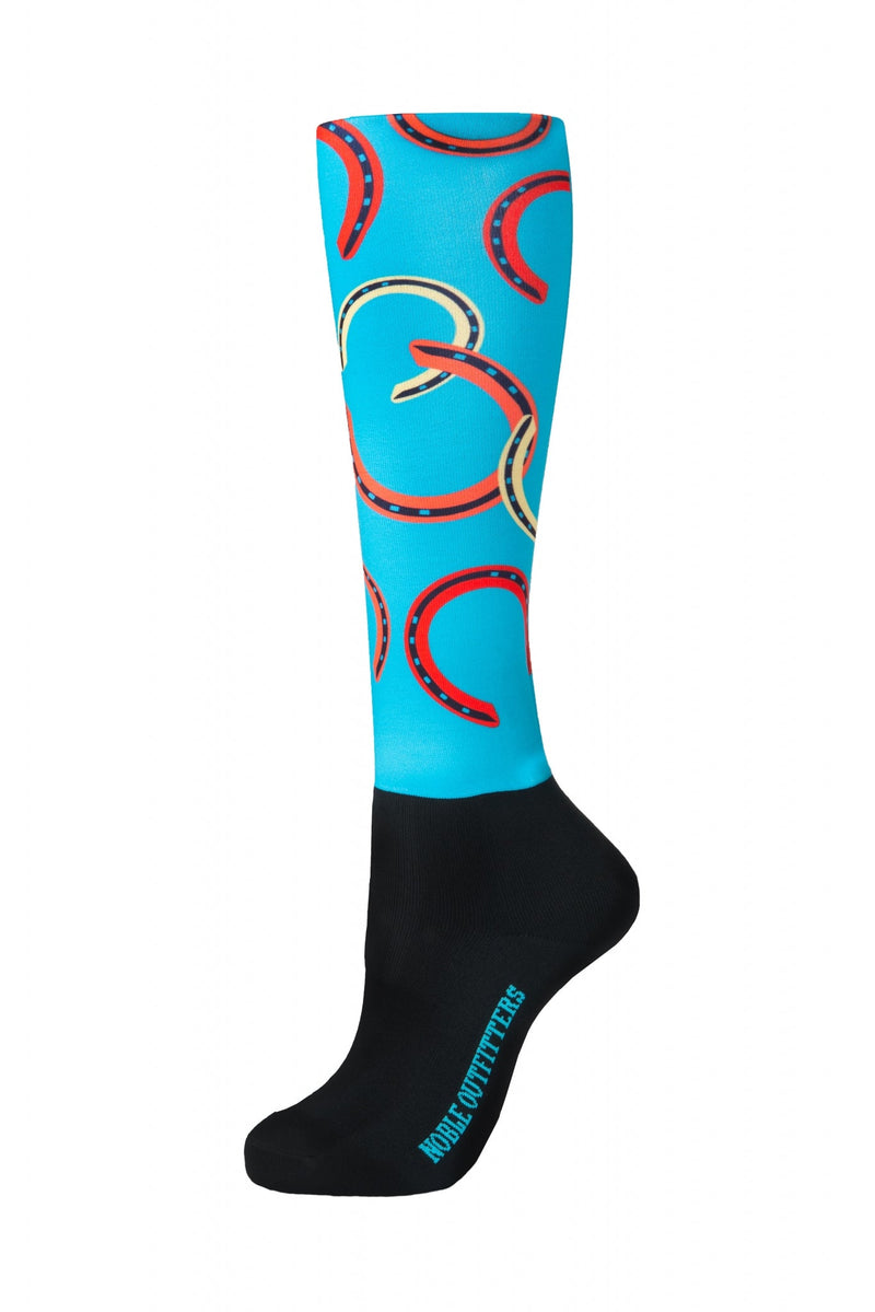 Noble Equestrian Ladies' Over The Calf Peddies- Crystal Blue Horse Shoe