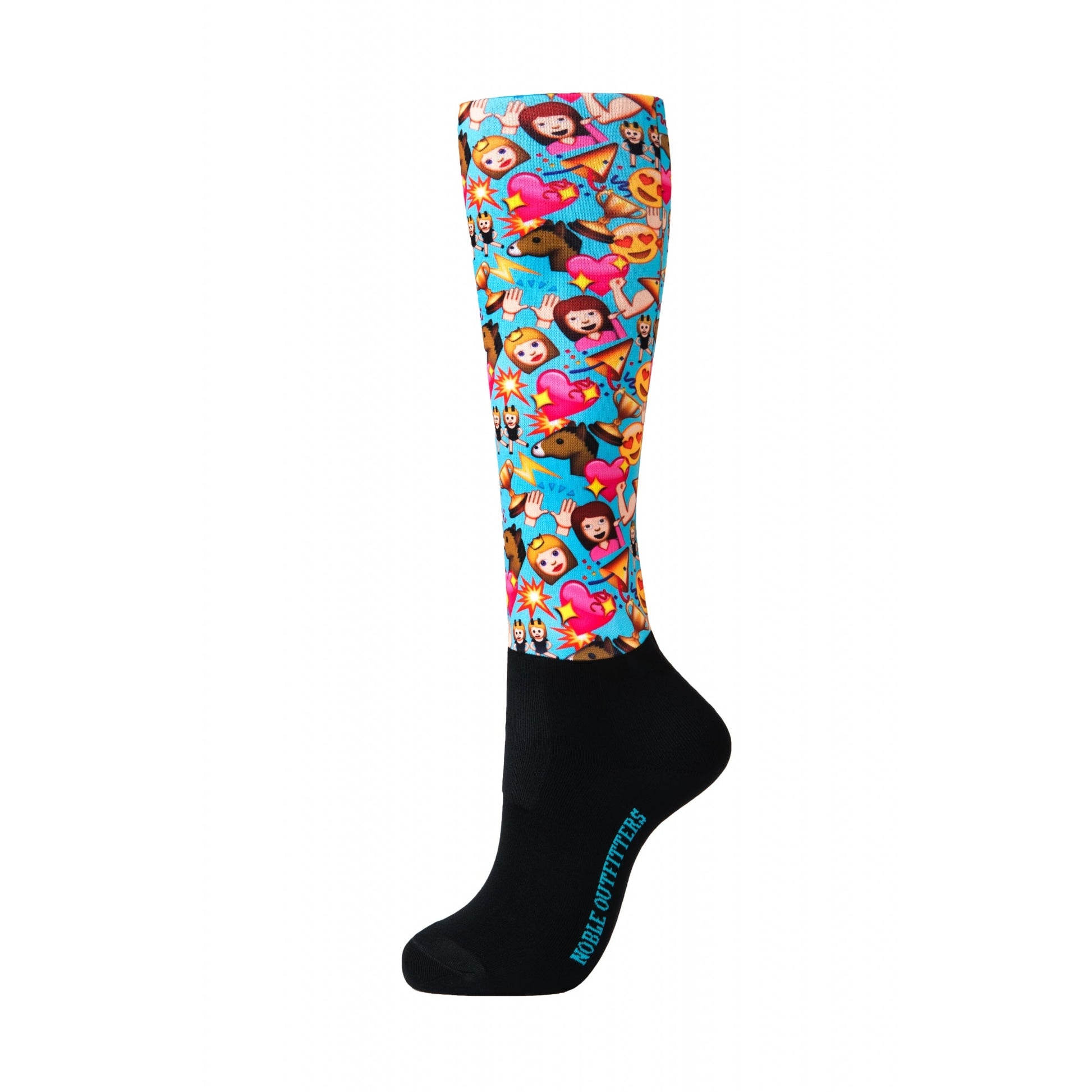 Noble Equestrian Ladies' Over The Calf Peddies- Blue Emoji Fun