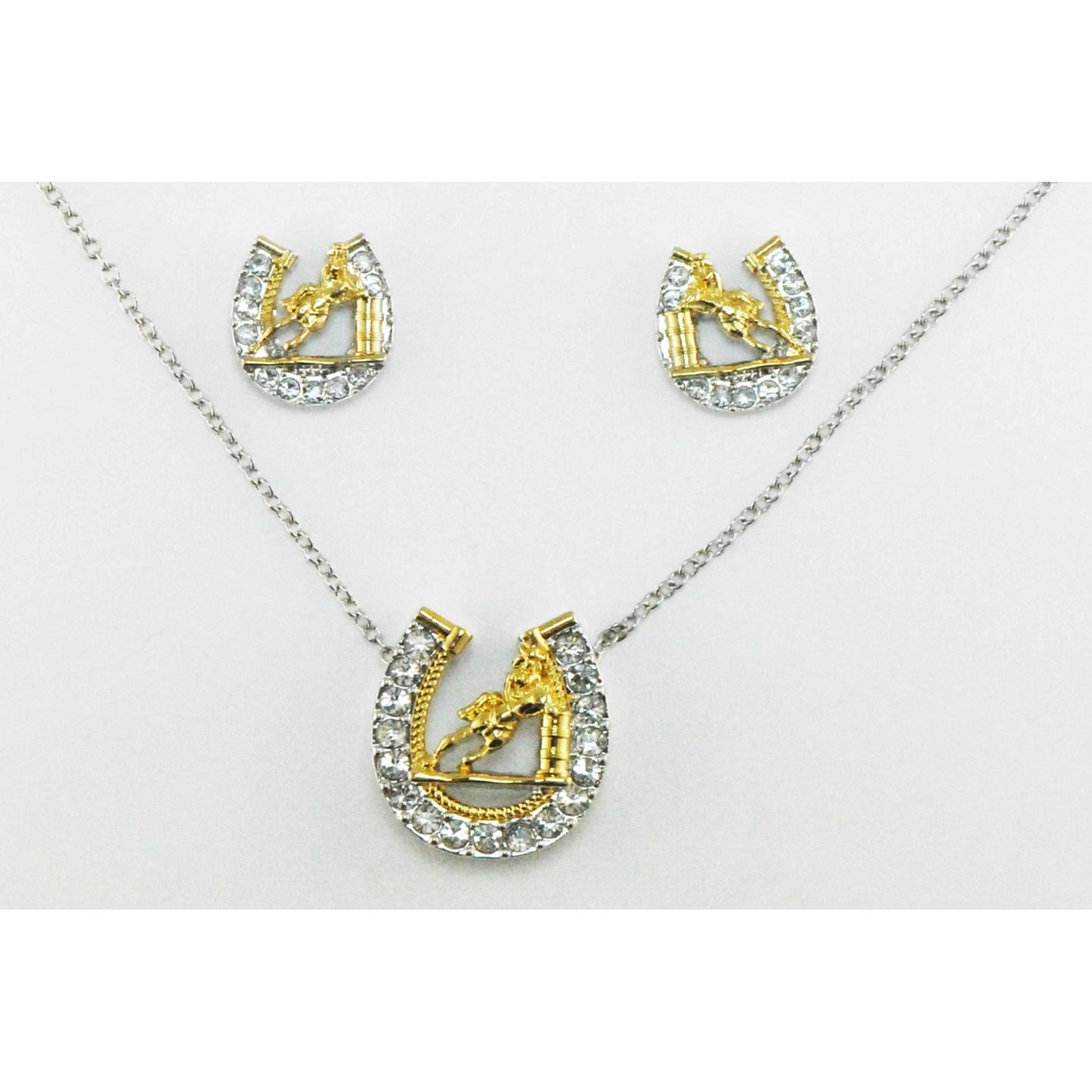 Western Edge Horseshoe Barrel Racer Earrings And Necklace Set
