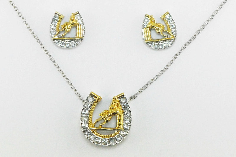 Western Edge Horseshoe Barrel Racer Earrings And Necklace Set