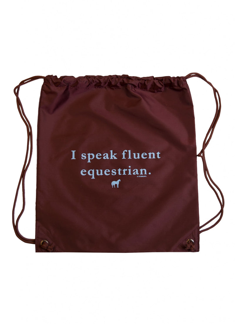 Stirrups I Speak Fluent Equestrian Cinch Backpack