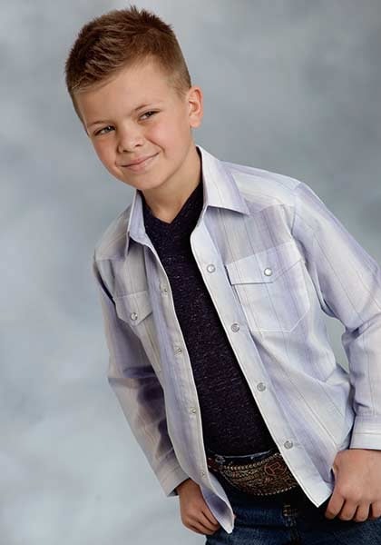 Roper Boys Long Sleeve Tonal Stripe Western Shirt - Blue
