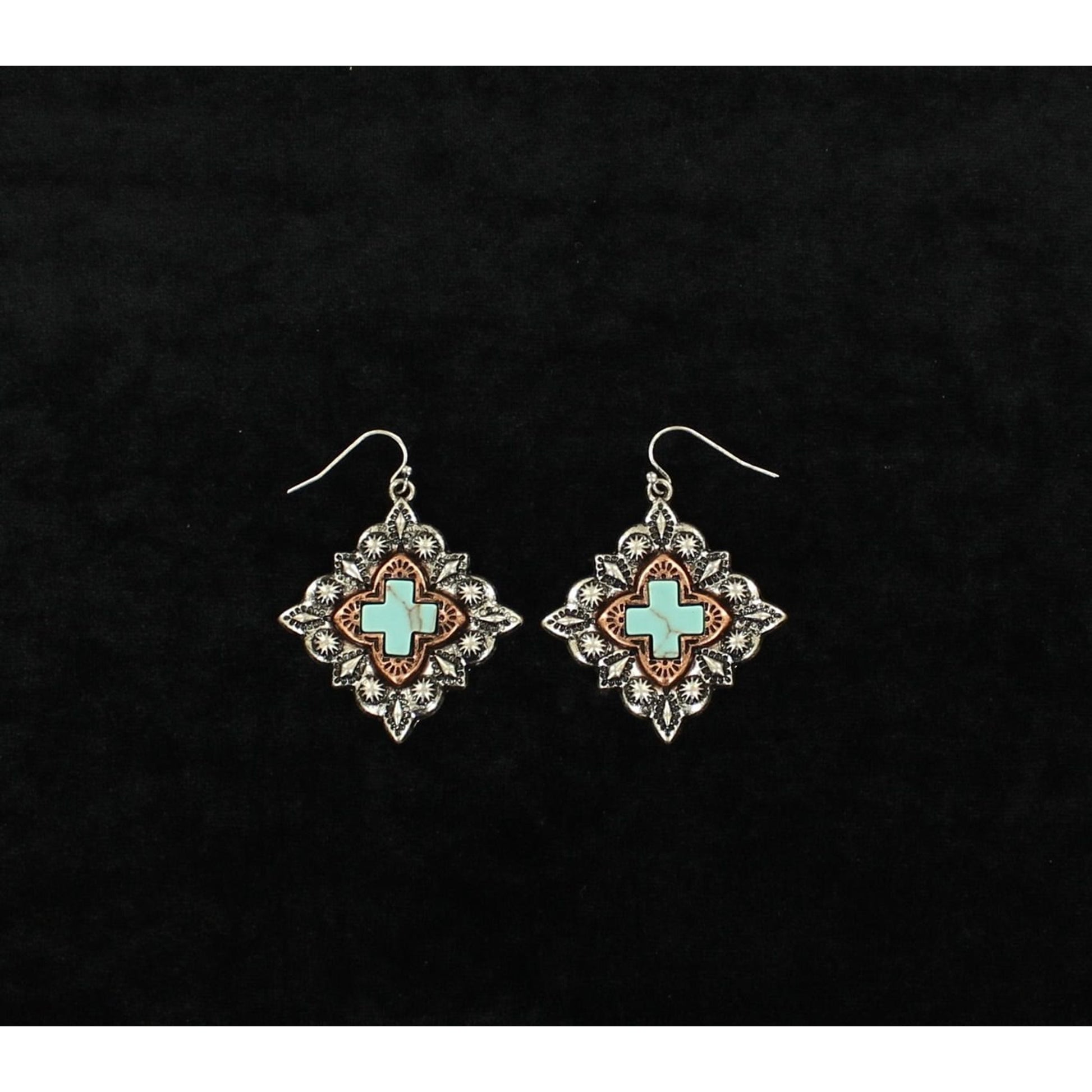 Western Diamond Cross Dangle EarringsBk/Wh
