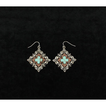 Western Diamond Cross Dangle EarringsBk/Wh