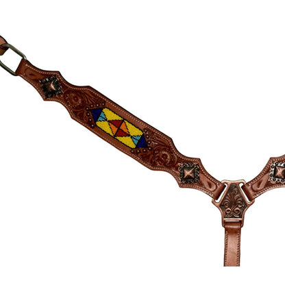 Intrepid Western Breast Collar With Yellow Beading And Metal Studs