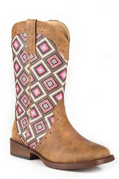 Roper Toddler Sq Toe Pink Diamond Glitter Boots