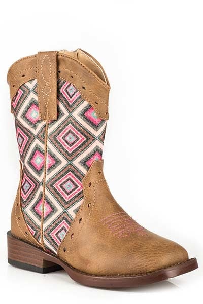 Roper Infant Sq Toe Pink Diamond Glitter Boots