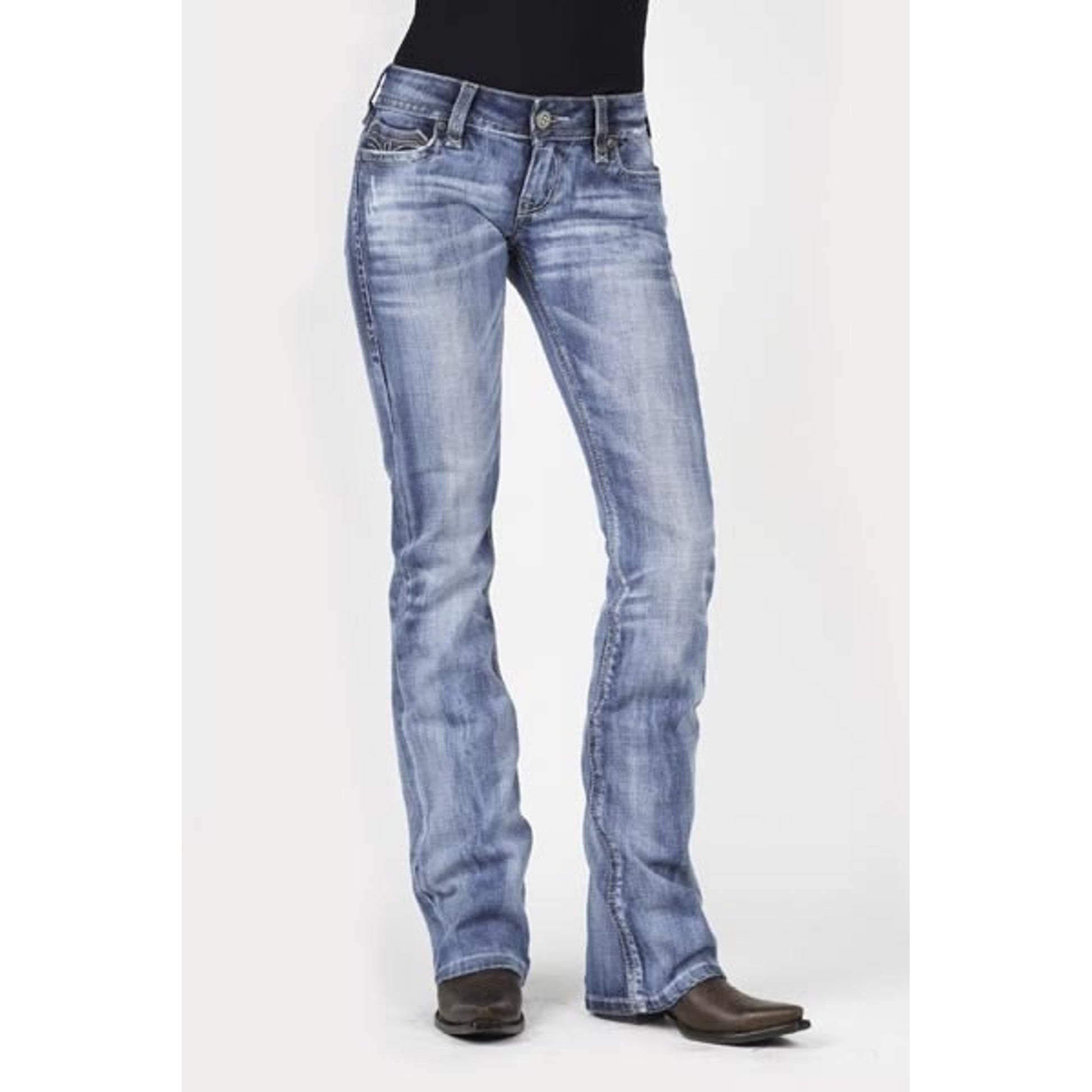 Stetson Ladies 818 Fit Stylized V Three Loops Deco Back Pocket Boot Cut Jeans