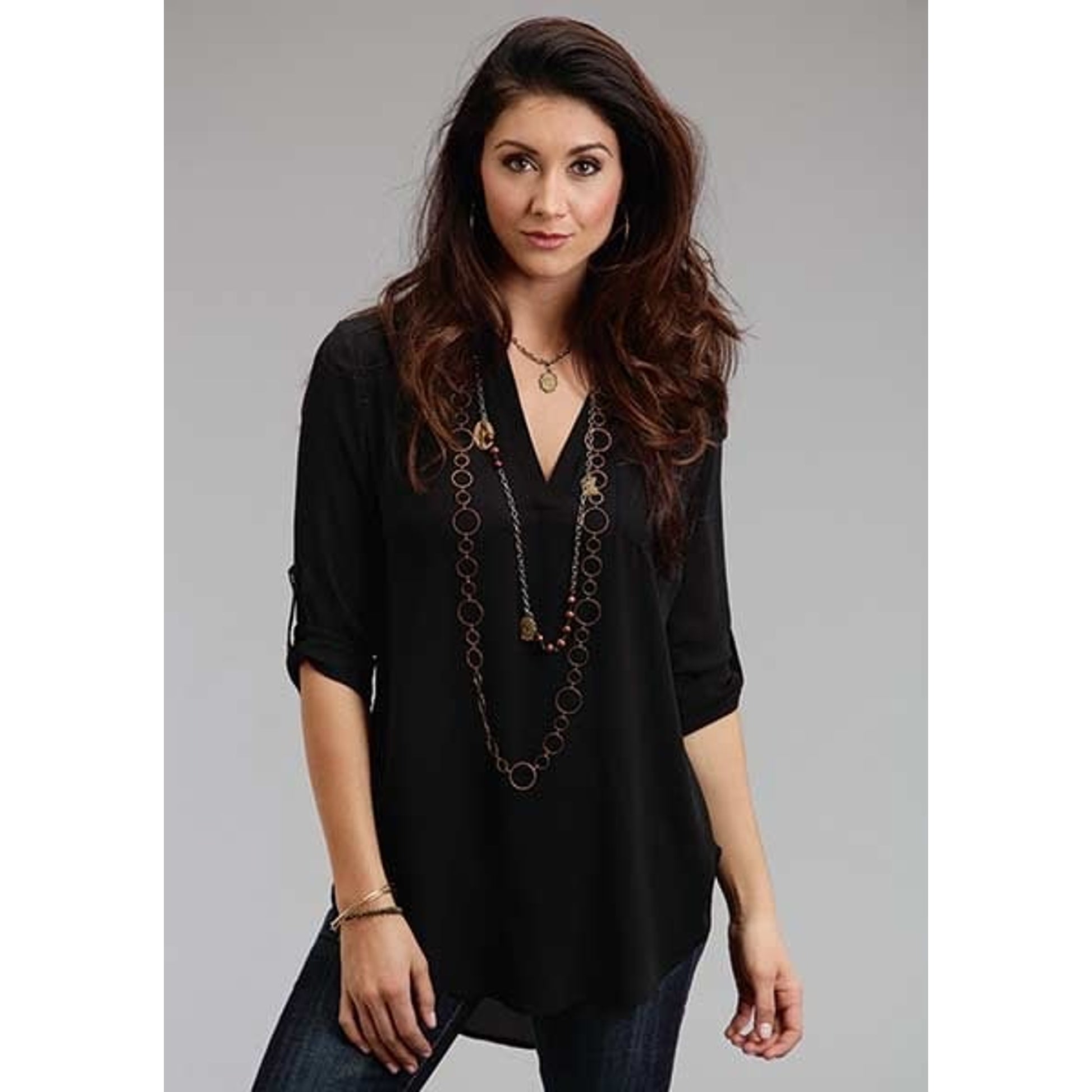 Stetson Ladies Fall II Poly Crepe V Neck Long Sleeve Blouse
