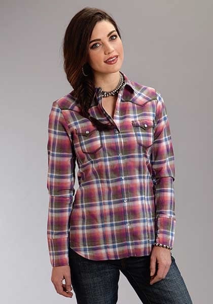 Stetson Ladies Spring I Plaid Western Long Sleeve Snap Shirt - Orchid