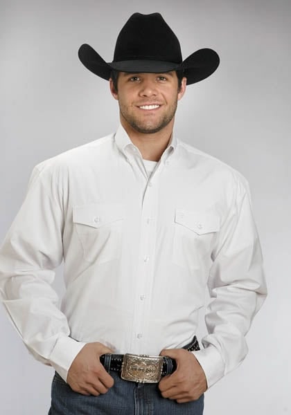 Mens C2 End On End LS Button Shirt Small White