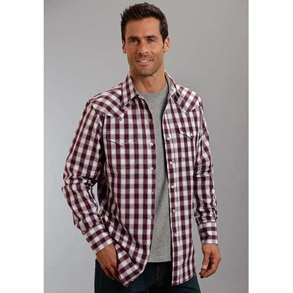 Stetson Mens Original Rugged C2 Blurred Check Long Sleeve Snap Shirt