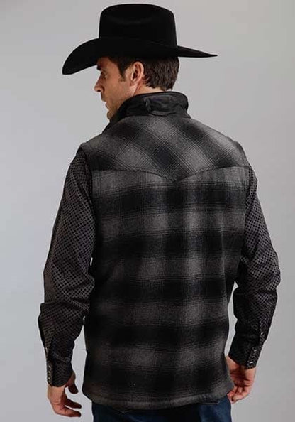 Stetson Mens Plaid Wool Blend Vest - Black/Grey