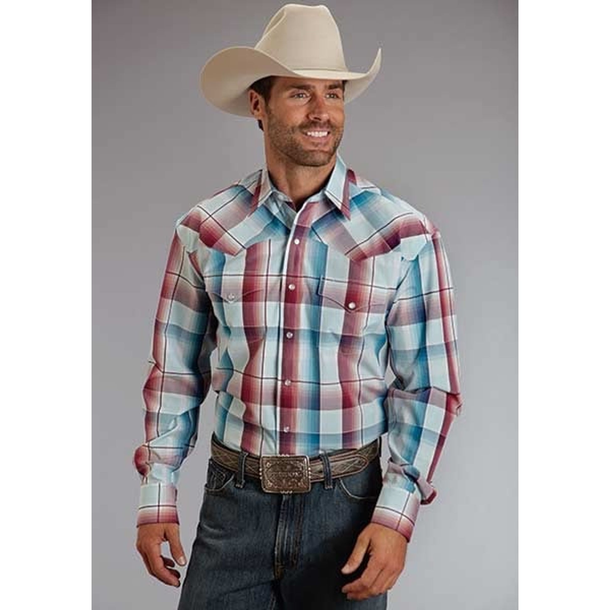 Stetson Mens Spring I Water Ombre Long Sleeve Snap Shirt