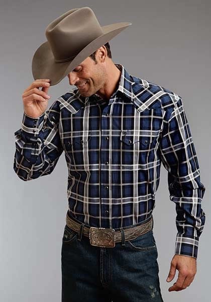 Stetson Mens Winter III Night Sky Plaid Long Sleeve Snap Shirt