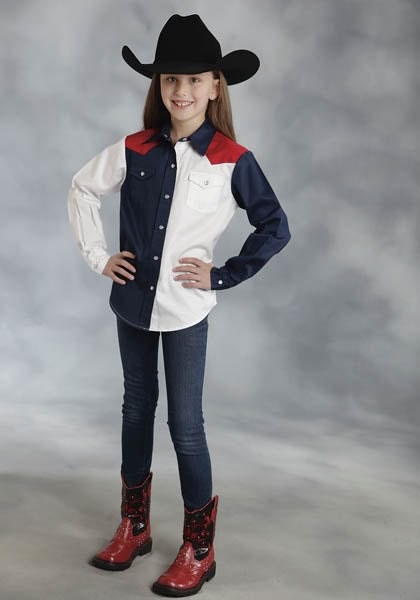 Roper Girls Americana Pieced Long Sleeve Snap Shirt