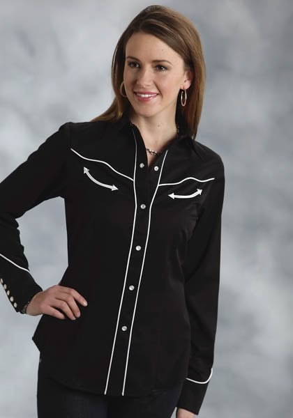 Roper Ladies Americana Flag Skull Long Sleeve Snap Shirt