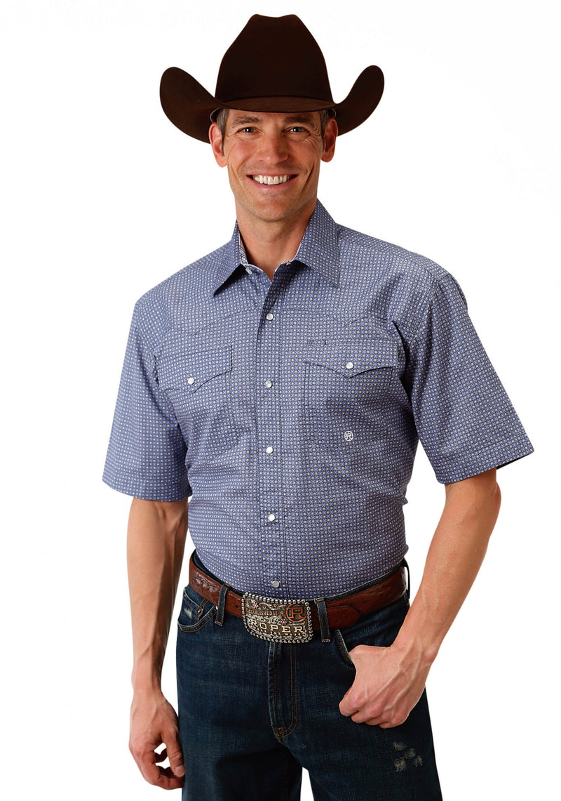 Roper Men's 1521 Purple Geo Short Sleeve Shirt
