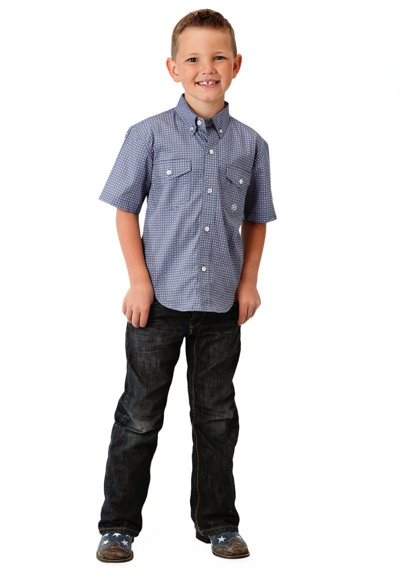 Roper Boys 1521 Purple Geo Short Sleeve Shirt L Br