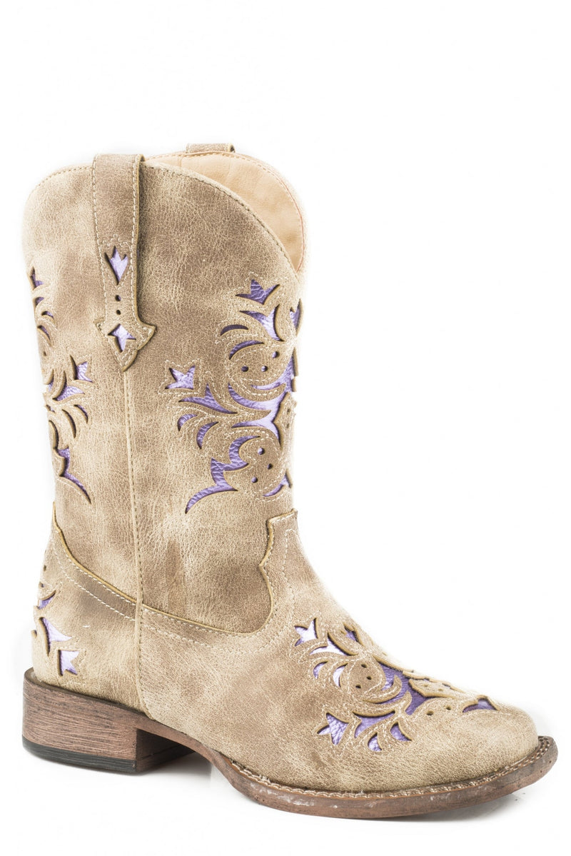 Roper Kids Lola Square Toe Tan Boots