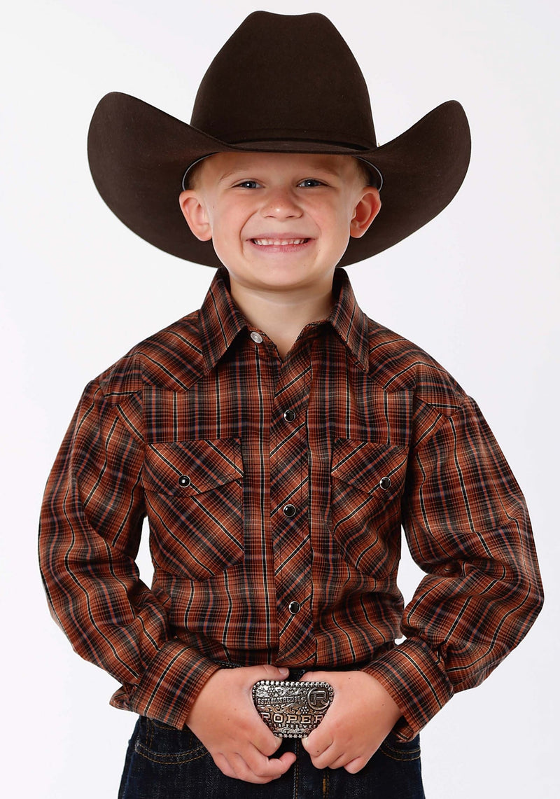Roper Boys Plaid Snap Western Shirt - Rust