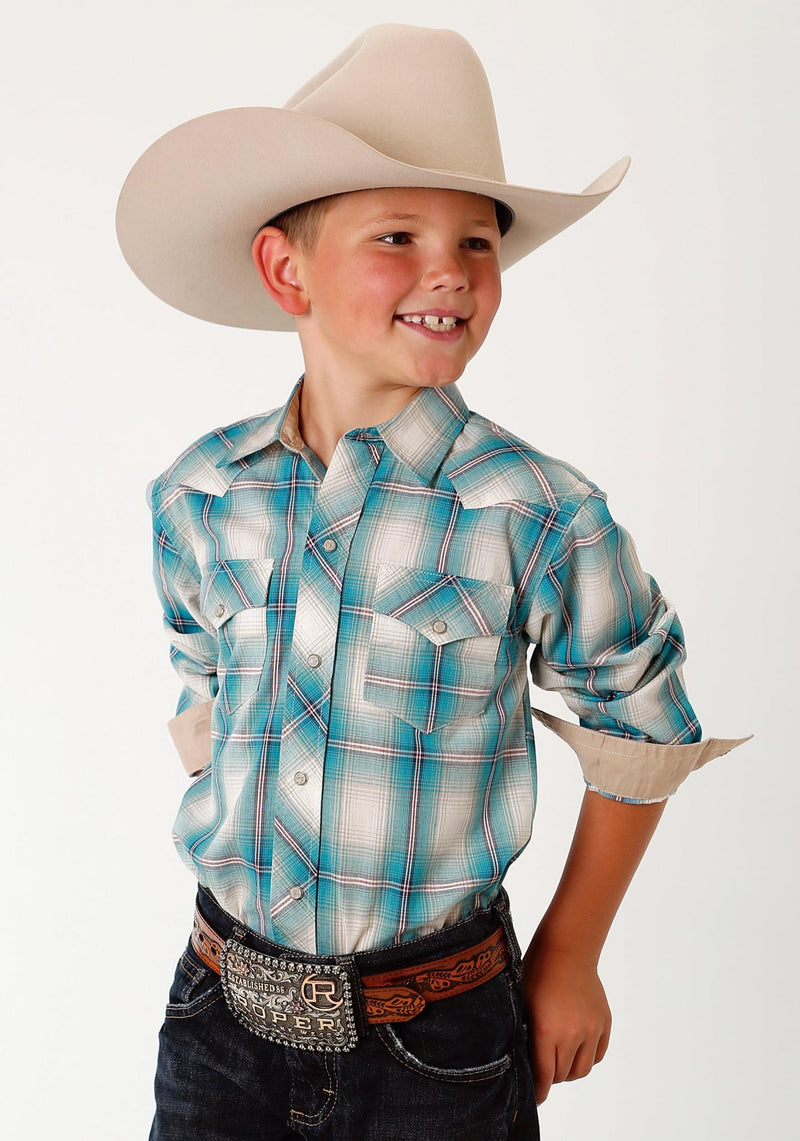 Roper Boys Performance Western Shirt - Lagoon Ombre Plaid