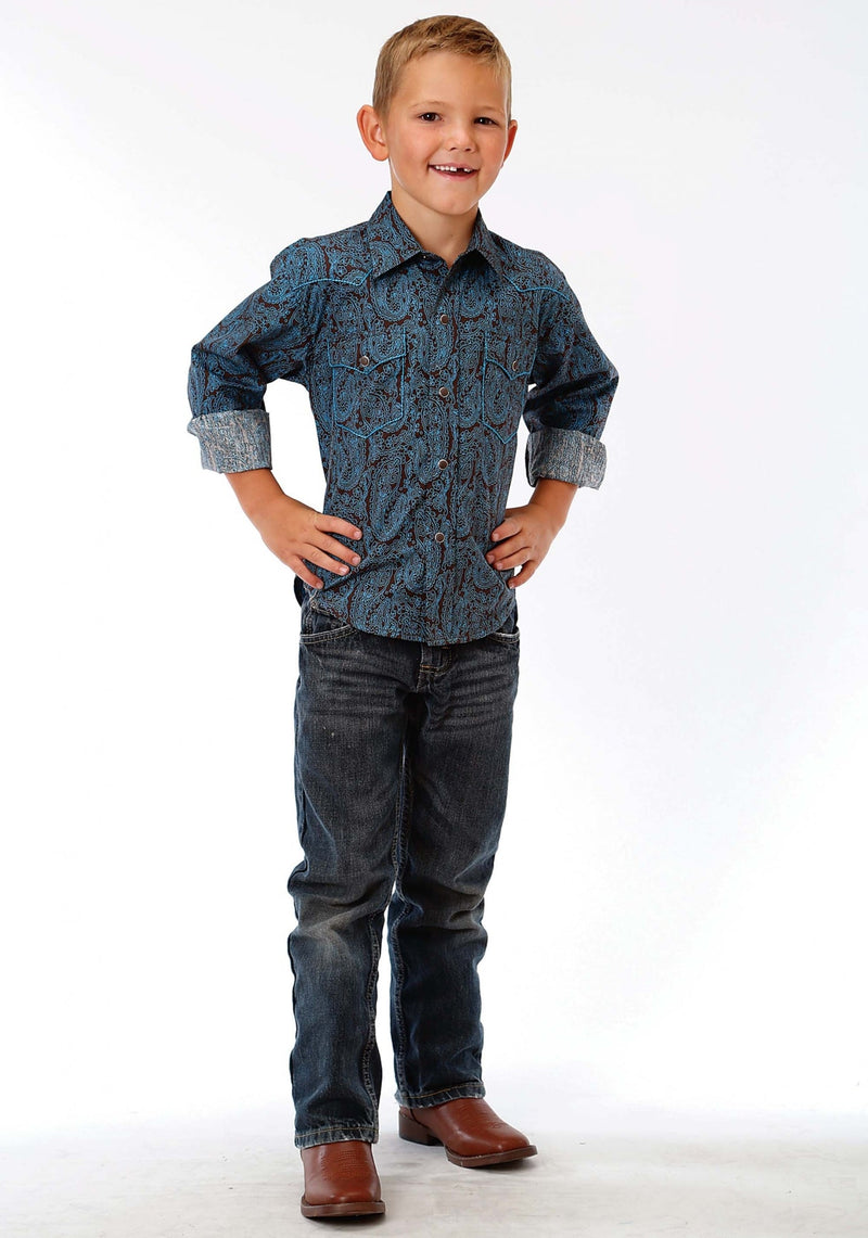Roper Boys Performance Shirt XL Brown Paisley