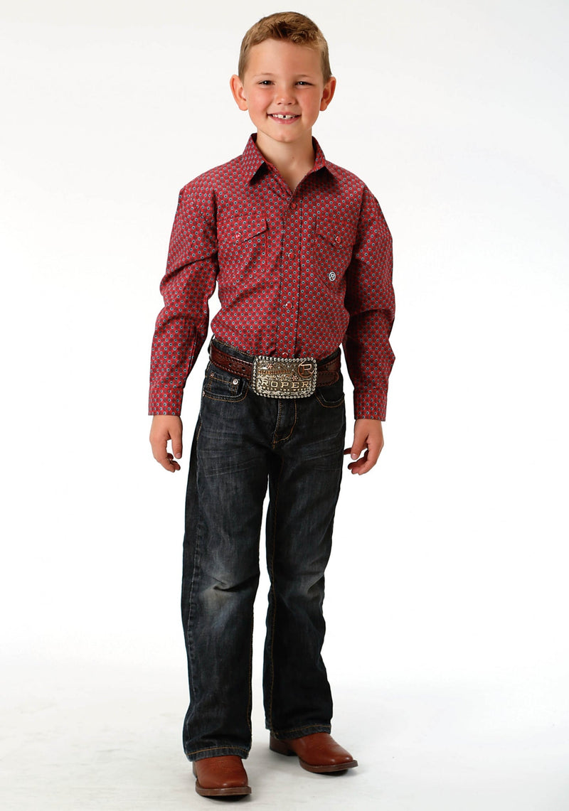 Roper Boys Amarillo Snap Shirt LG Red Vint Foulard