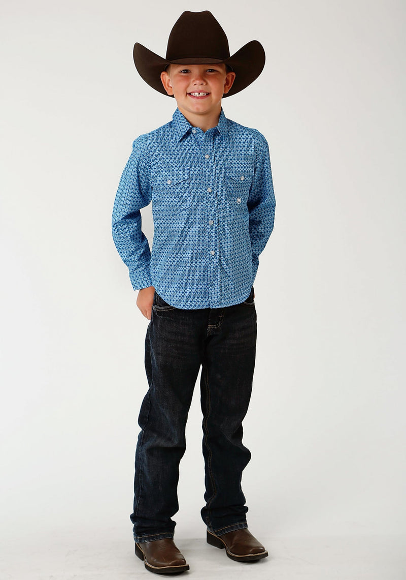 Roper Boys Amarillo Snap Shirt - Blue & Silver Spur Foulard