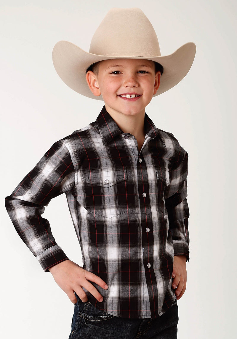 Roper Boys Amarillo Red Canyon Shirt - Black Plaid