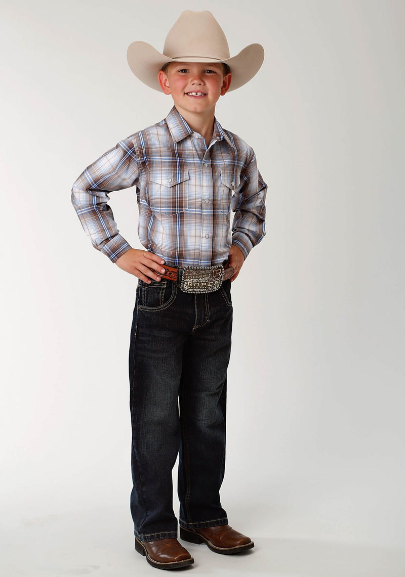 Roper Boys Indigo Trail Shirt SM Bluesy Plaid