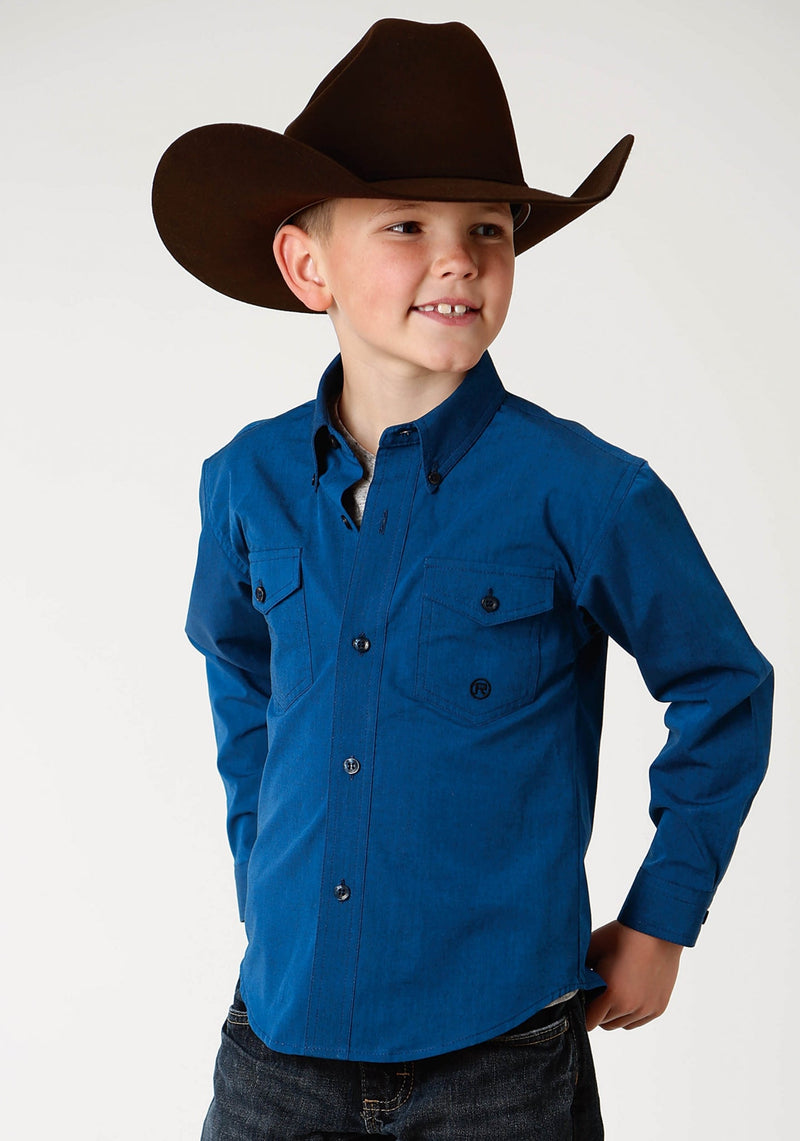 Roper Boys Shadow Lake Shirt SM Solid Blue
