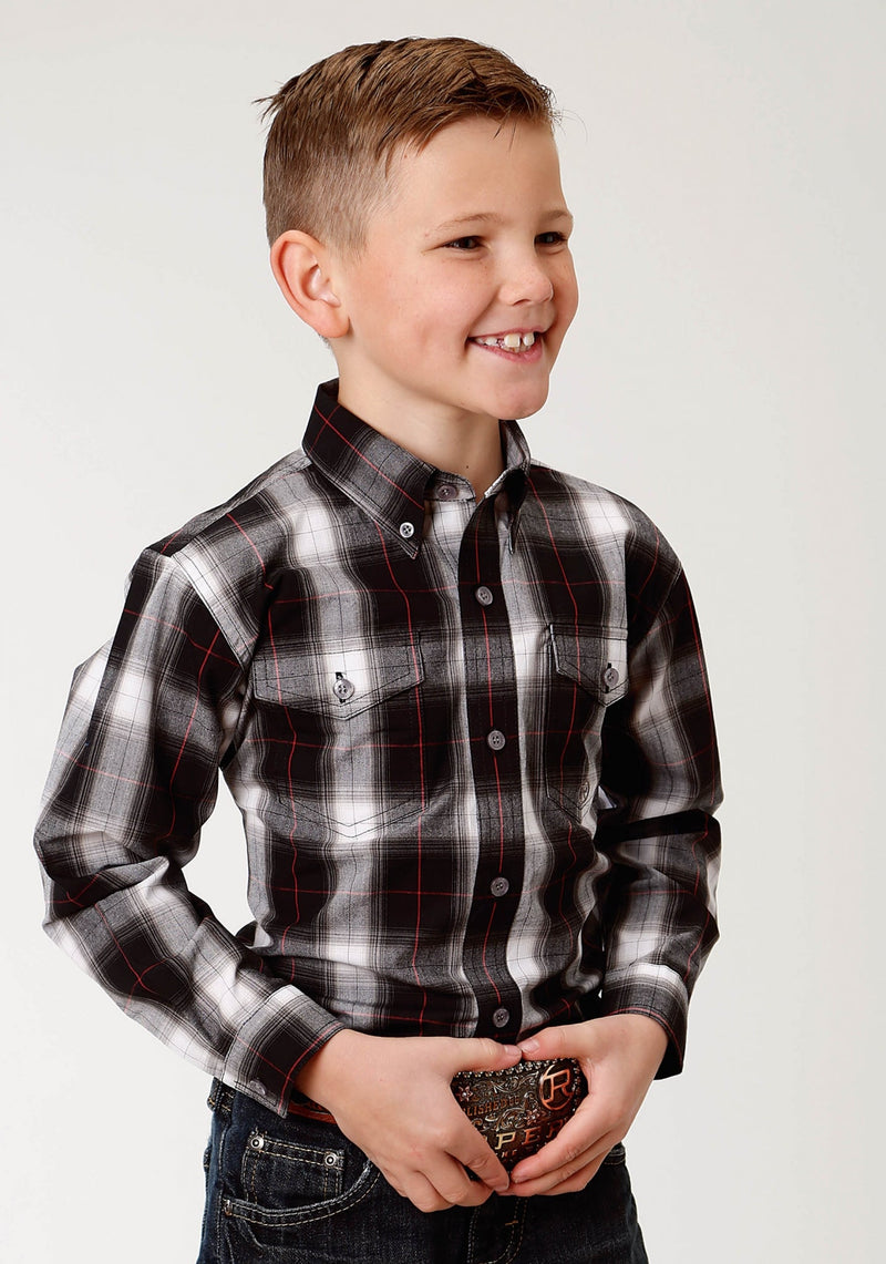 Roper Boys Red Canyon Shirt SM Black Plaid