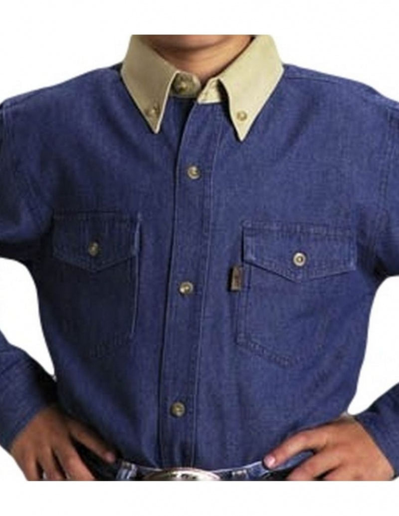 Roper Boys Contrast Western Shirt Blue SM Blue