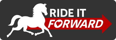 Logo with a horse and 'Ride It Forward' text on a black background